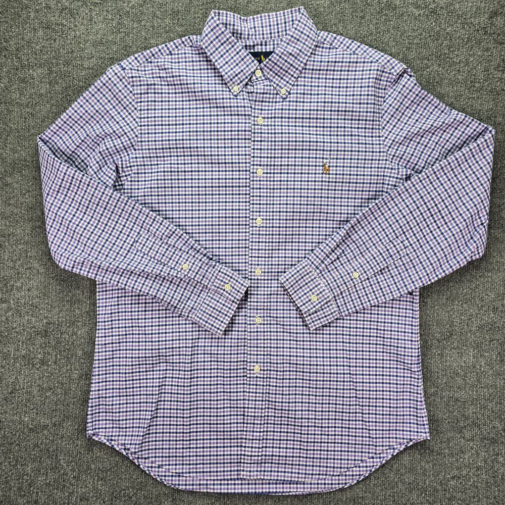 Polo Ralph Lauren Shirt Mens Large Purple White Gingham Check Flesh Pony Casual
